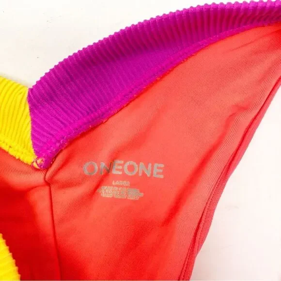 Oneone bikini Ribbed Neon Orange Triangle Bikini Set Beach Medium Large